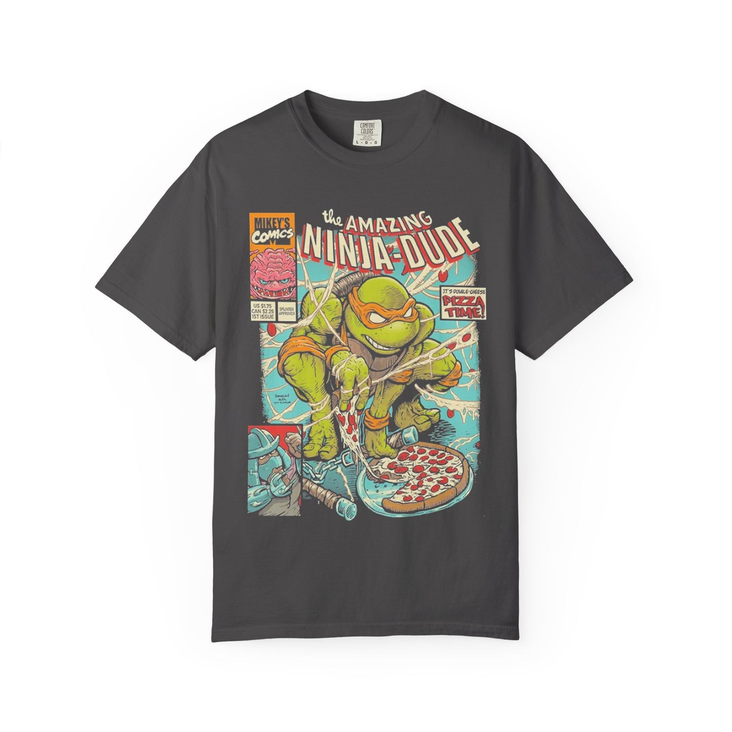 Ninja-Dude Graphic T-shirt | Retro Cartoon Tee, Gift for Kids & Teens, Comic Style Top, Fun Apparel, Pizza Lover Shirt
