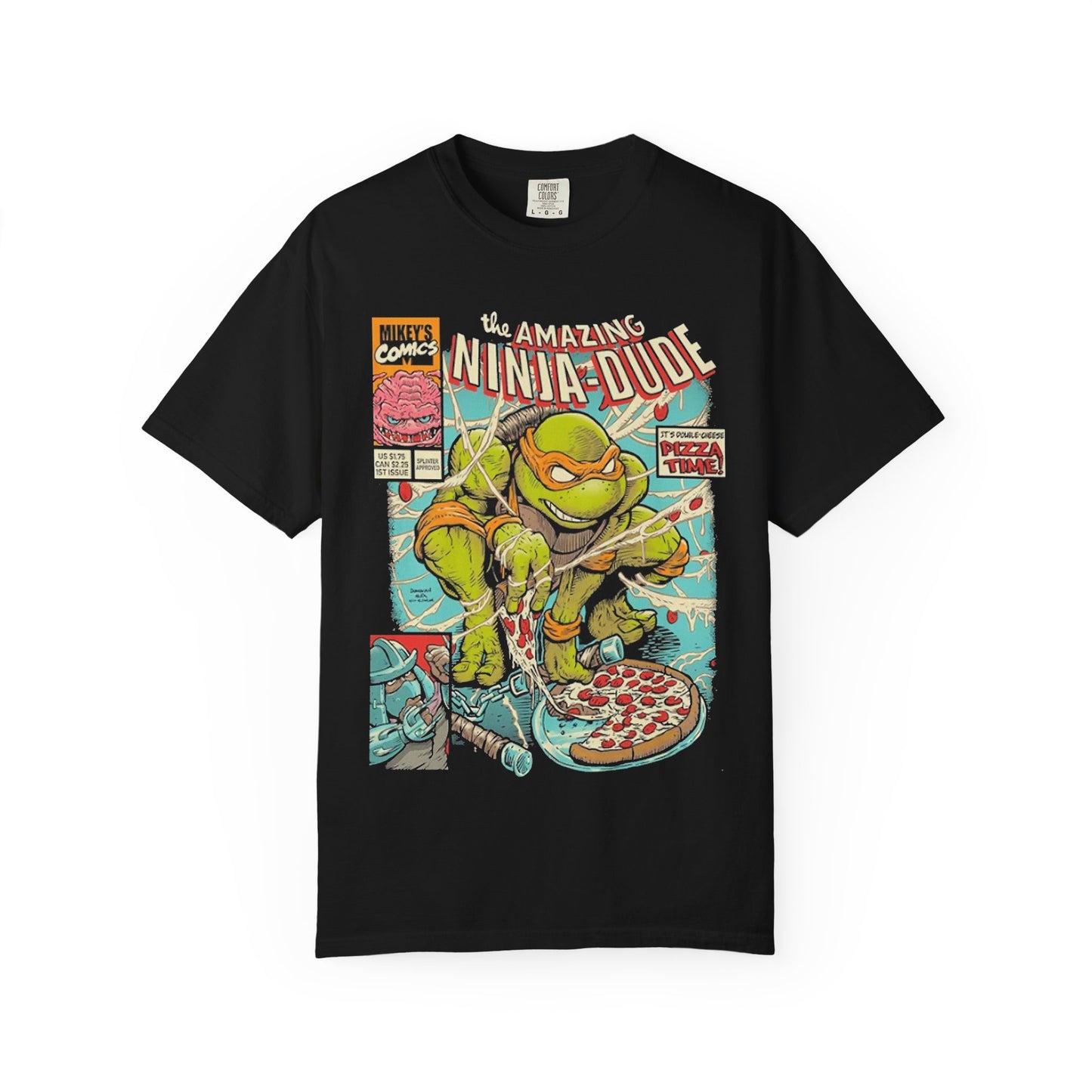 Ninja-Dude Graphic T-shirt | Retro Cartoon Tee, Gift for Kids & Teens, Comic Style Top, Fun Apparel, Pizza Lover Shirt