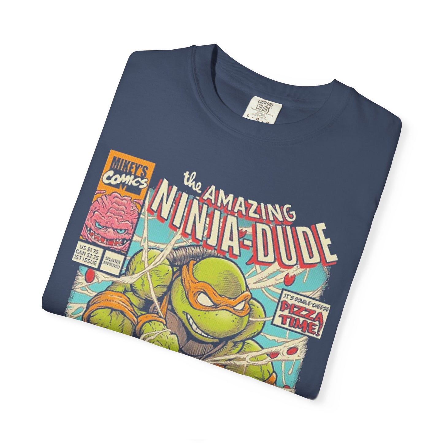 Ninja-Dude Graphic T-shirt | Retro Cartoon Tee, Gift for Kids & Teens, Comic Style Top, Fun Apparel, Pizza Lover Shirt