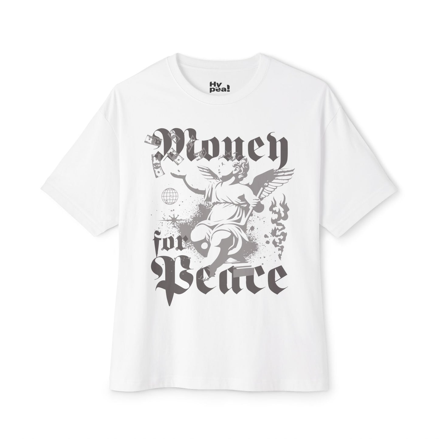 Unisex Oversized Graphic Tee - Money for Peace Design, Casual Streetwear, Summer Essentials, Gift for Him and Her, Trendy Statement Tee