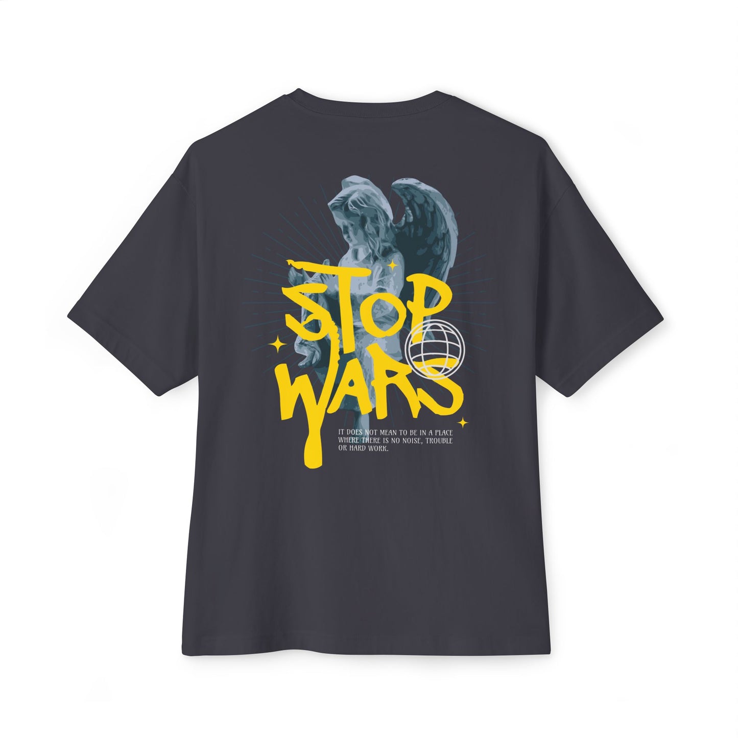 Unisex Oversized Boxy Tee with 'Stop Wars' Design - Comfortable Casual Wear, Perfect for Festivals, Activism, Everyday Style