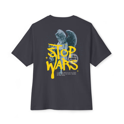 Unisex Oversized Boxy Tee with 'Stop Wars' Design - Comfortable Casual Wear, Perfect for Festivals, Activism, Everyday Style