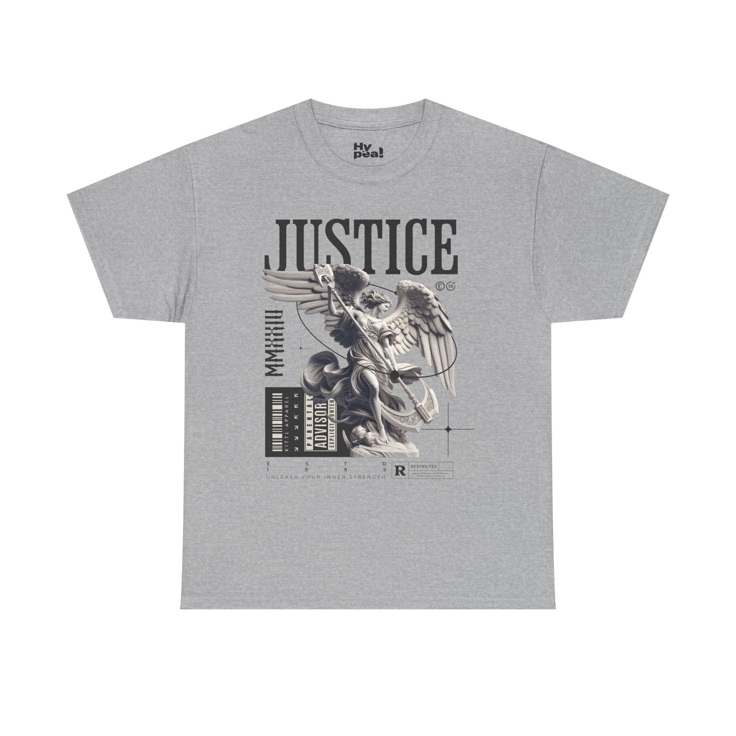 Justice Graphic Unisex Heavy Cotton Tee, Casual Streetwear, Unique Art Shirt, Trendy Gift for All Occasions, Graphic Tee, Everyday Wear