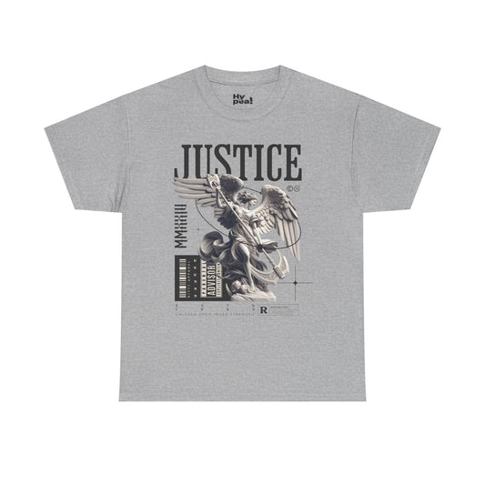 Justice Graphic Unisex Heavy Cotton Tee, Casual Streetwear, Unique Art Shirt, Trendy Gift for All Occasions, Graphic Tee, Everyday Wear
