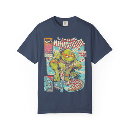 Ninja-Dude Graphic T-shirt | Retro Cartoon Tee, Gift for Kids & Teens, Comic Style Top, Fun Apparel, Pizza Lover Shirt