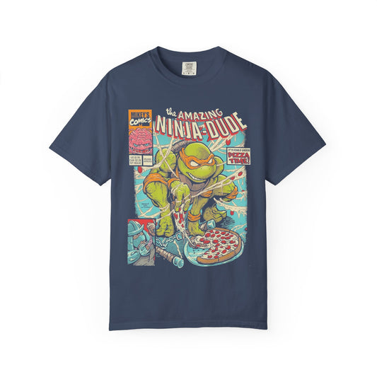 Ninja-Dude Graphic T-shirt | Retro Cartoon Tee, Gift for Kids & Teens, Comic Style Top, Fun Apparel, Pizza Lover Shirt
