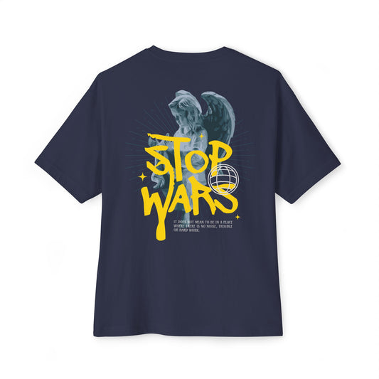 Unisex Oversized Boxy Tee with 'Stop Wars' Design - Comfortable Casual Wear, Perfect for Festivals, Activism, Everyday Style