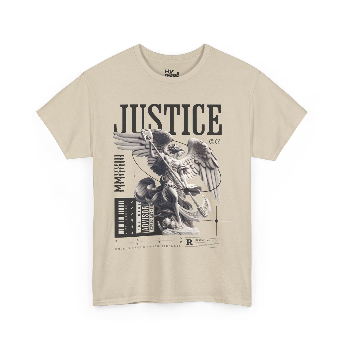 Justice Graphic Unisex Heavy Cotton Tee, Casual Streetwear, Unique Art Shirt, Trendy Gift for All Occasions, Graphic Tee, Everyday Wear