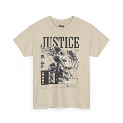Justice Graphic Unisex Heavy Cotton Tee, Casual Streetwear, Unique Art Shirt, Trendy Gift for All Occasions, Graphic Tee, Everyday Wear