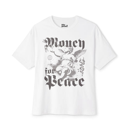 Unisex Oversized Graphic Tee - Money for Peace Design, Casual Streetwear, Summer Essentials, Gift for Him and Her, Trendy Statement Tee
