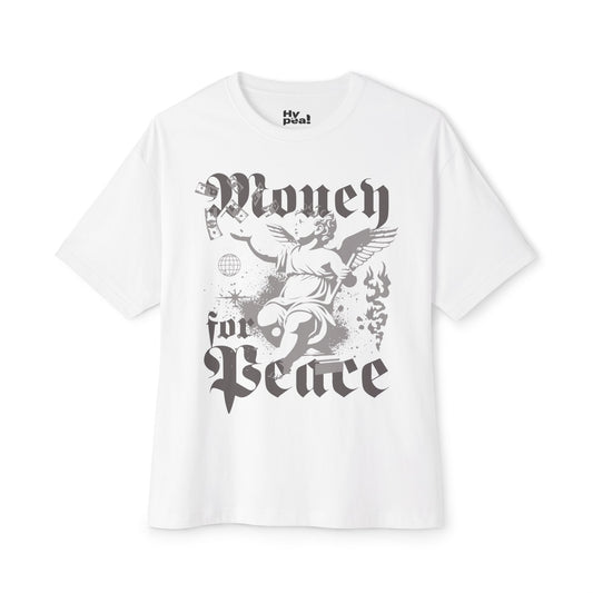 Unisex Oversized Graphic Tee - Money for Peace Design, Casual Streetwear, Summer Essentials, Gift for Him and Her, Trendy Statement Tee