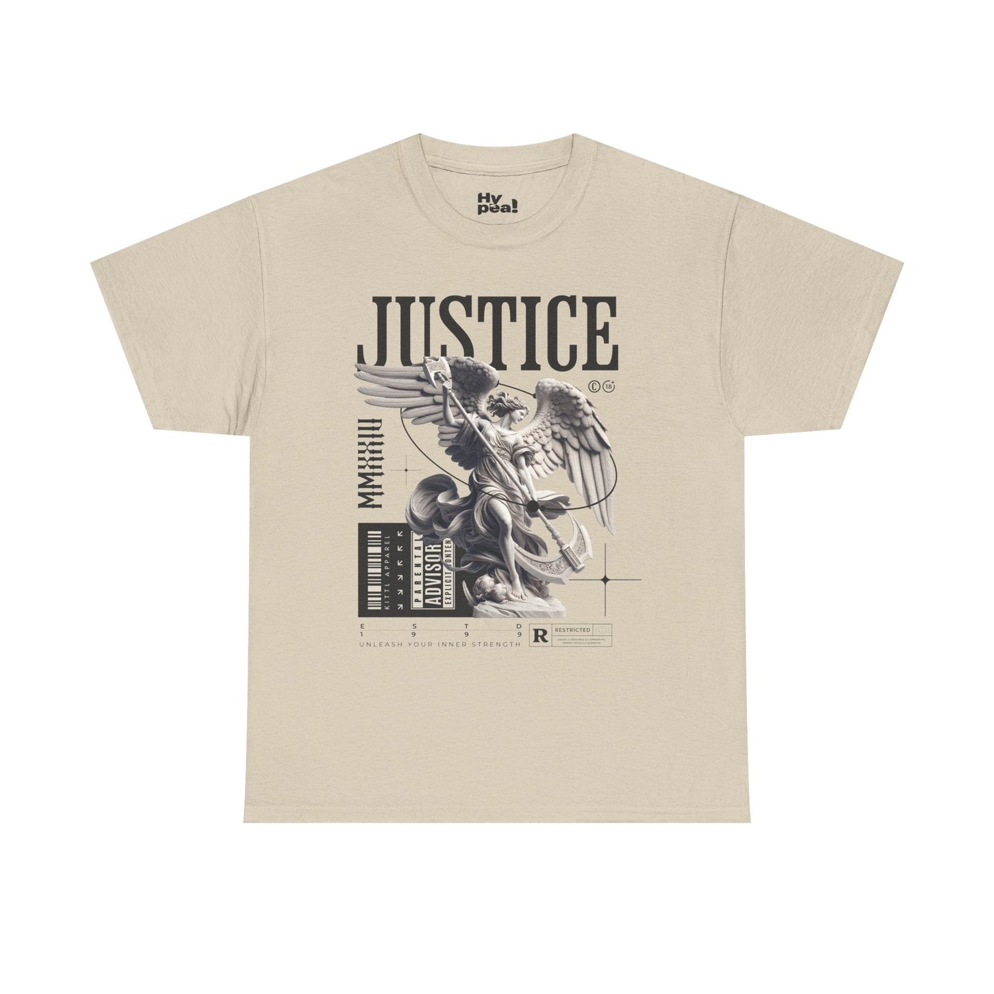 Justice Graphic Unisex Heavy Cotton Tee, Casual Streetwear, Unique Art Shirt, Trendy Gift for All Occasions, Graphic Tee, Everyday Wear